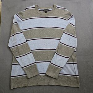 Banana Republic Men XL Gray Blue Striped Pull Over Knit Crew Neck Sweater